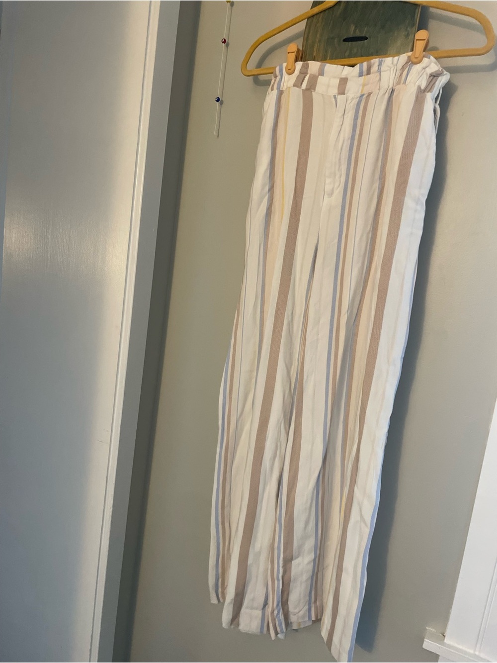Forever 21 Striped Wide Leg Pants - White, Tan & Light Blue